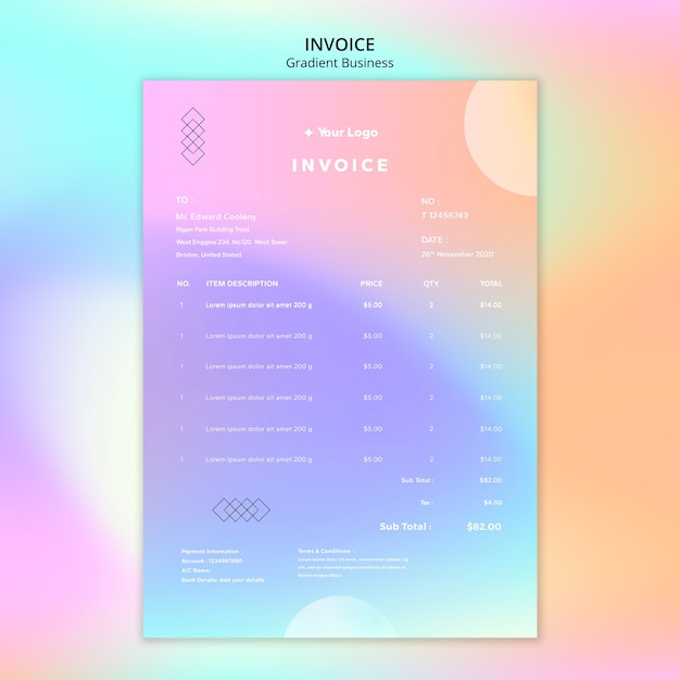 Modèle de facture commerciale dégradé dégradé