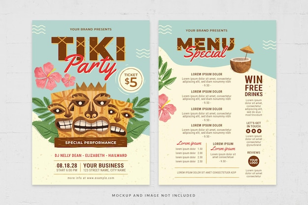 PSD modèle de flyer de fête tiki tropical bleu pastel en psd