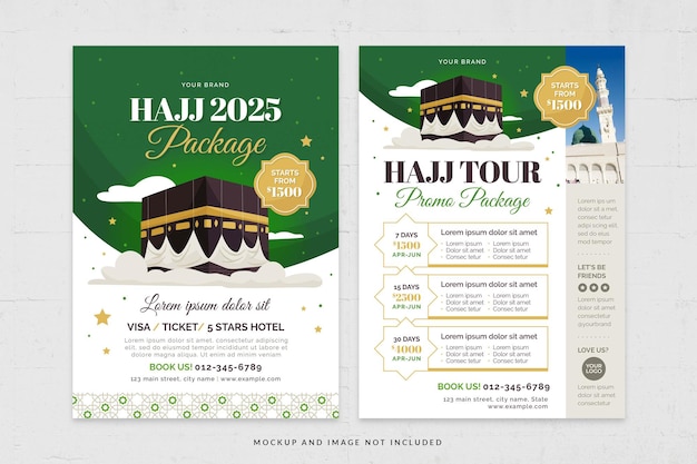 PSD modèle de flyer hajj islamique en psd avec motif de style arabe dans le thème vert