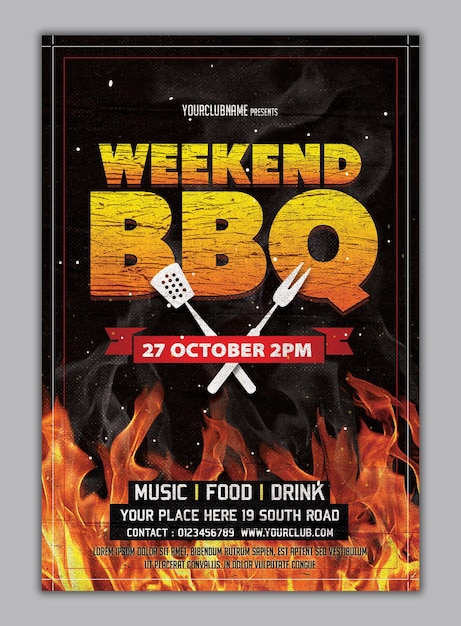 PSD modèle de flyer pour une fête au barbecue le week-end