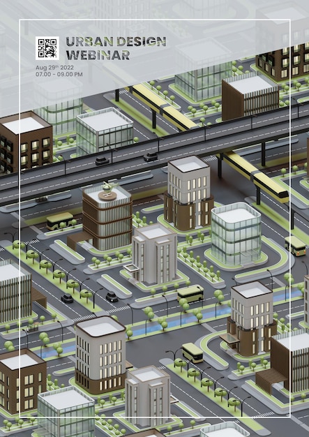 PSD modèle de flyer de webinaire de design urbain avec illustration 3d isométrique