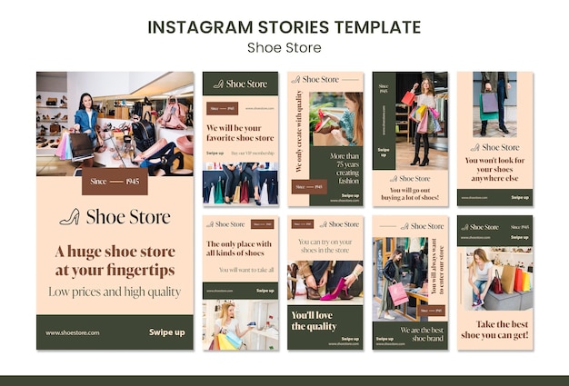 Modèle d'histoires instagram de concept de magasin de chaussures