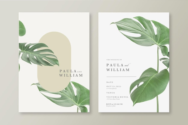 PSD modèle d'invitation de mariage avec monstera