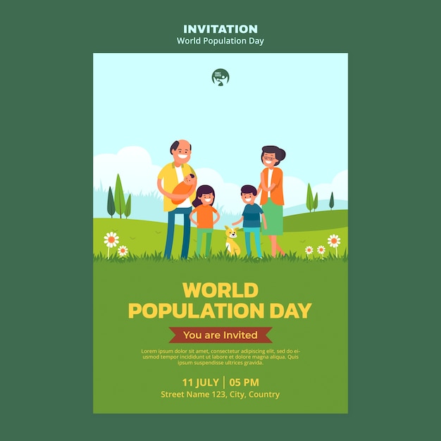 Modèle de journée mondiale de la population au design plat