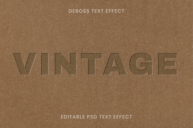 PSD modèle modifiable d'effet de texte en creux psd sur fond de texture de papier kraft