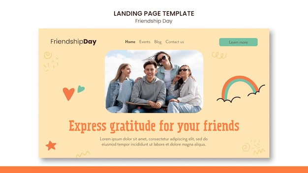 PSD modèle de page de destination de la journée de l'amitié design plat
