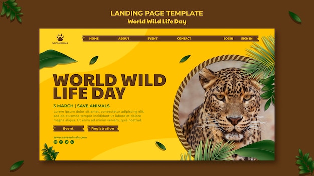 Modèle de page de destination pour la journée mondiale de la faune avec un animal