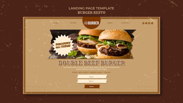 PSD modèle de page de destination pour le restaurant de hamburgers