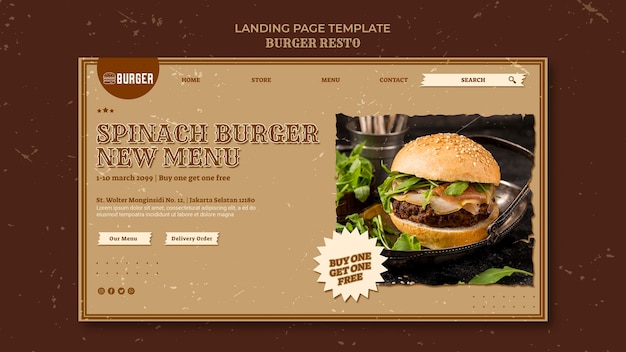 PSD modèle de page de destination pour le restaurant de hamburgers