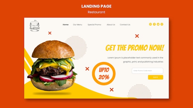 PSD modèle de page de destination de restaurant burger