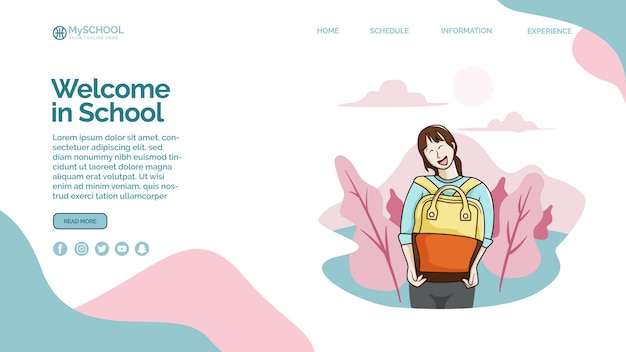 PSD modèle de page de destination avec welcome to school