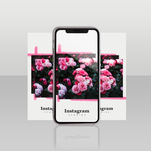 Modèle de post Instagram avec smartphone et concept floral