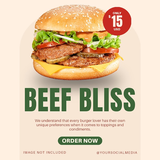 PSD le modèle de poste instagram de psd beef bliss burger