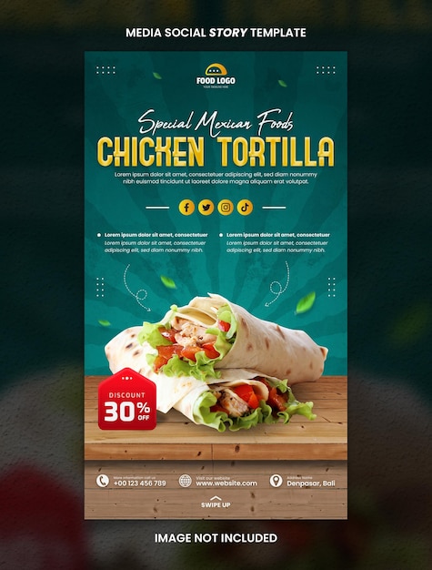 Modèle de publication d'histoire sociale de médias de tortilla de poulet mexicain de cuisine