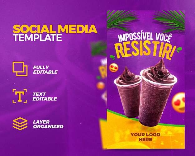 Modèle de publication d'histoires de médias sociaux d'offre d'açai irrésistible