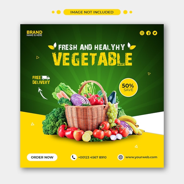 Modèle de publication instagram et de bannière Web pour la promotion de recettes de légumes sains