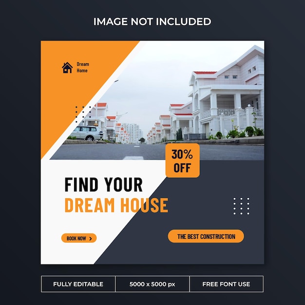 Modèle de publication de médias sociaux instagram immobilier de maison de rêve