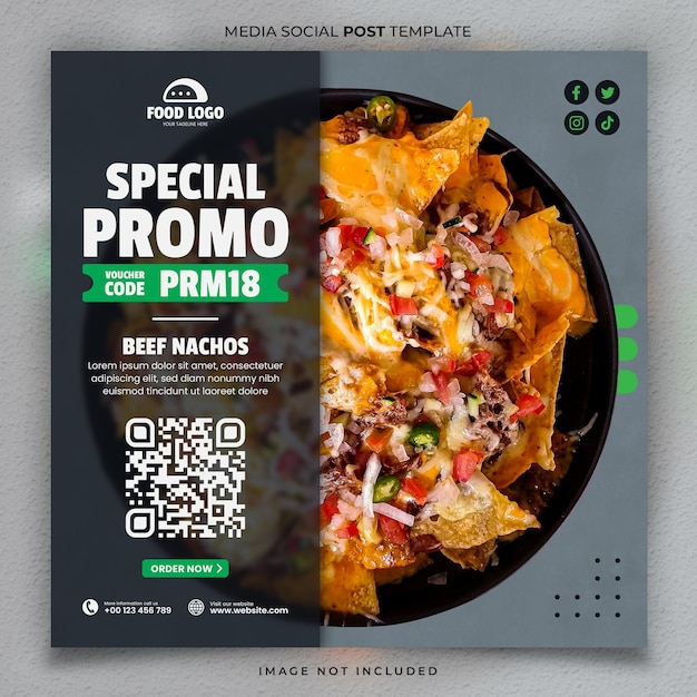 Modèle de publication sociale d'annonce de menu de cuisine mexicaine promotionnelle spéciale avec code de bon