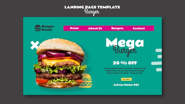 PSD modèle web de page de destination mega burger