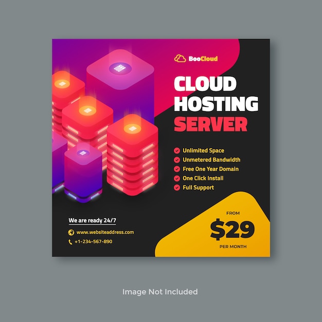 Modello di banner del server di cloud hosting