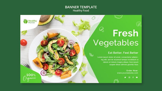 Modello di banner di cibo sano design piatto