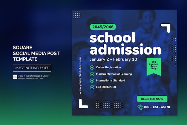 Modello di banner Web per post sui social media per l'ammissione alla scuola semplice