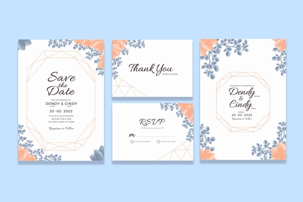 PSD modello di carta di invito matrimonio con decorazioni floreali cornice dell'acquerello