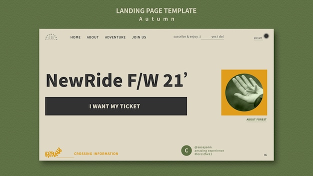 PSD modello di pagina di destinazione per l'avventura autunnale nella foresta