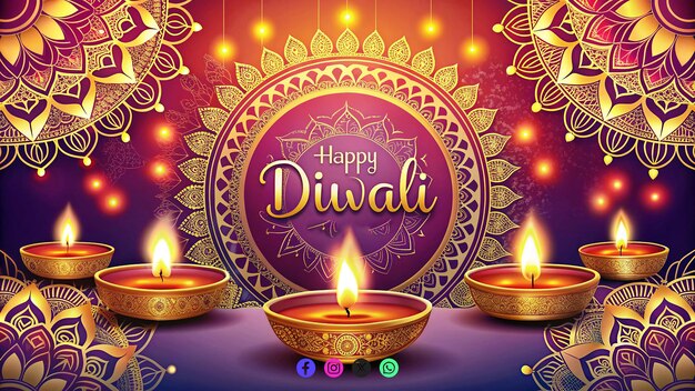 PSD modello di poster di diwali con design di mandala