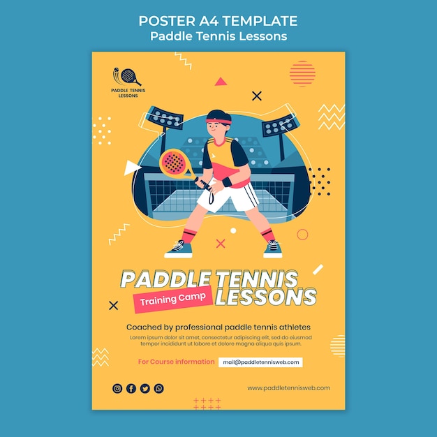 PSD modello di poster/volantino di lezioni di paddle tennis