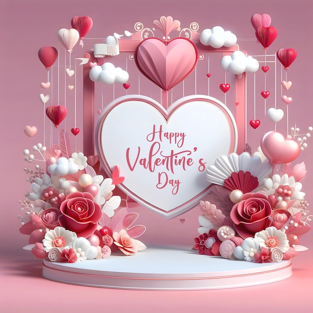 Modello di progettazione banner felice giorno di San Valentino Composizione decorativa nei cuori d'amore carini 3d