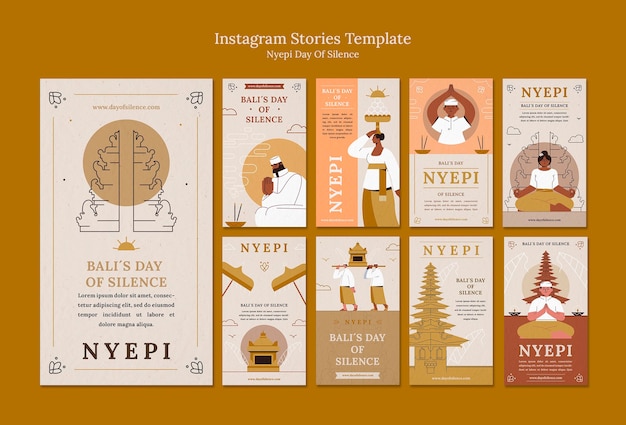 PSD modello di storie di instagram dal design piatto nyepi