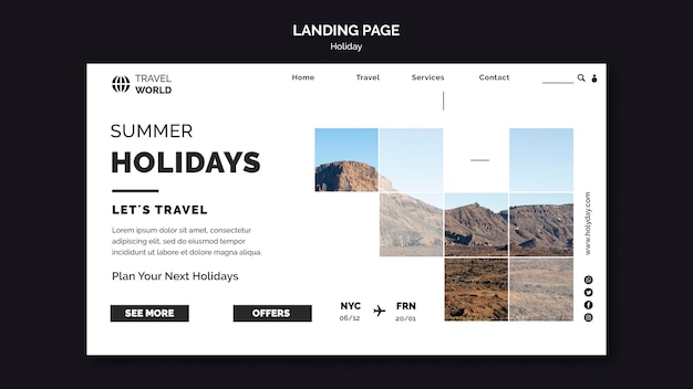 PSD modello web della pagina di destinazione delle vacanze