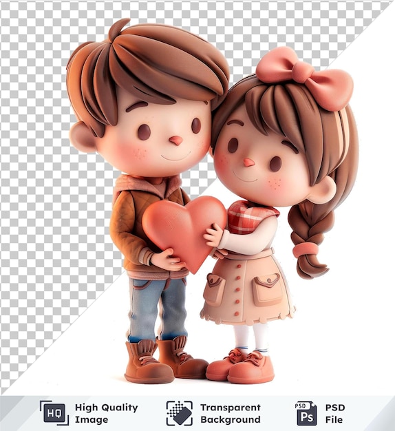 PSD modelo 3d de um menino e uma menina para o dia dos namorados isolados em um fundo transparente