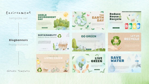 PSD modelo de apresentação editável psd para campanha de conscientização ambiental em aquarela