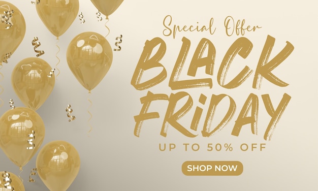 PSD modelo de banner da black friday com balões de renderização 3d