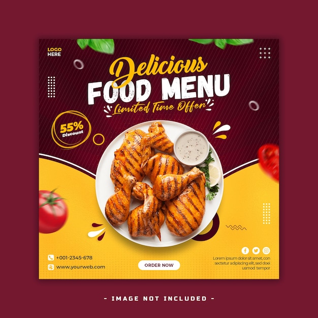 Modelo de banner de mídia social do Delicious Food Menu PSD