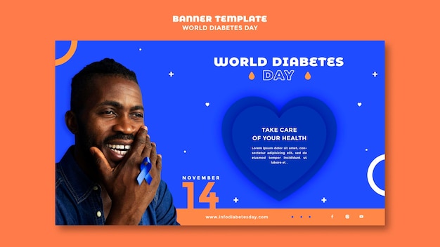 Modelo de banner horizontal do Dia Mundial da Diabetes