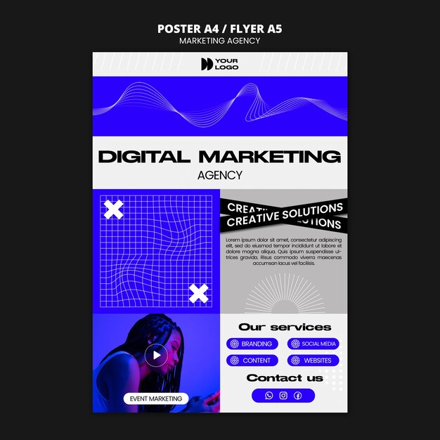 PSD modelo de cartaz de agência de marketing de design plano