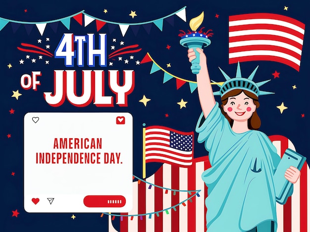 PSD modelo de cartaz de mídia social para a celebração do dia da independência dos estados unidos em 4 de julho