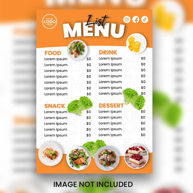 PSD modelo de design de cartaz de menu de alimentos saudáveis