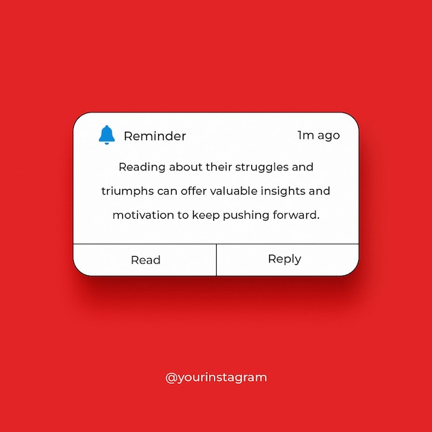 PSD modelo de design de lembrete com fundo vermelho sólido para postagem no instagram