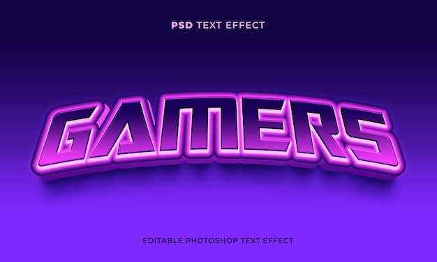 PSD modelo de efeito de texto para jogadores 3d com cores azul e roxo