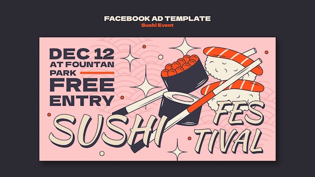 PSD modelo de facebook de evento de sushi desenhado à mão