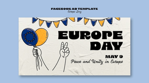 Modelo de facebook do dia da europa desenhado à mão