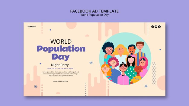 Modelo de facebook do dia mundial da população de design plano