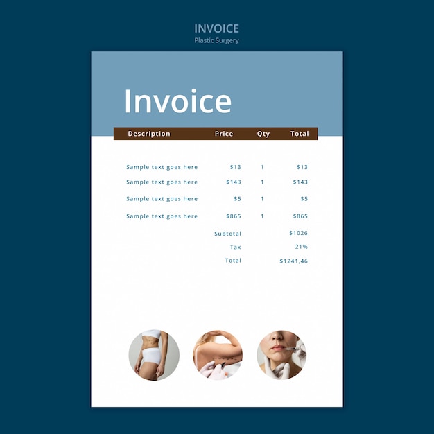 Modelo de fatura de cirurgia plástica