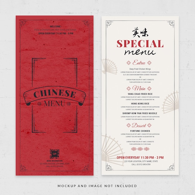 PSD modelo de folheto de menu de comida chinesa vermelha vintage em psd v2