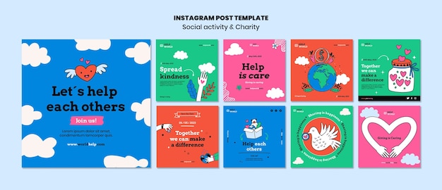 Modelo de instagram de caridade de design plano