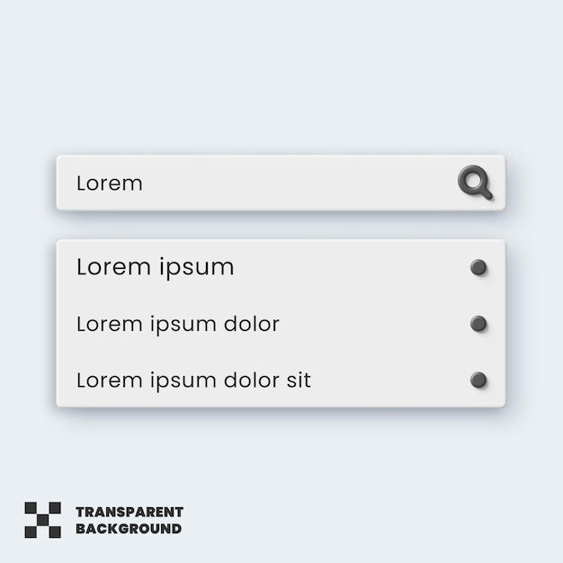 PSD modelo de interface do usuário da barra de pesquisa 3d